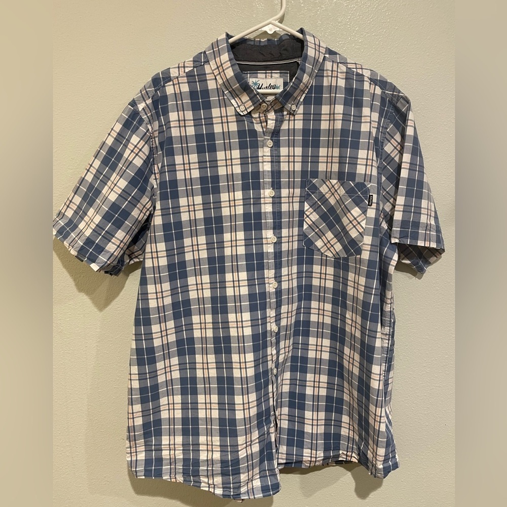 Hurley Blue and White Plaid Short-Sleeve Button-Down Shirt